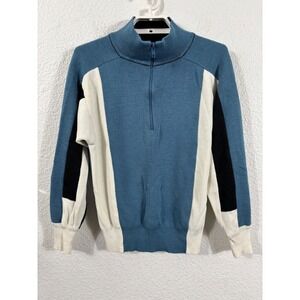 Vintage Ossi Skiwear Sweater Blue White Black Colorblock 1/4 Zip Acrylic Wool S
